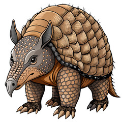 Fototapeta premium A detailed illustration of an armadillo standing on all fours, showcasing its armored shell and claws