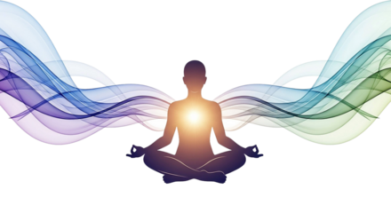 Silhouette of a person meditating isolated on transparent background