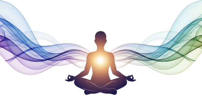 Silhouette of a person meditating isolated on transparent background
