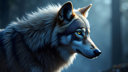 Lone Wolf Under Full Moon in Forest Night