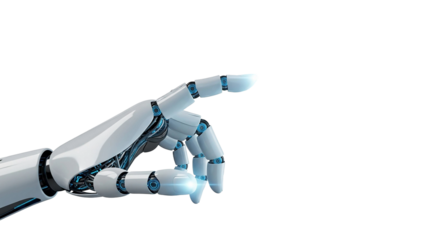 Robotic hand pointing with index finger isolated on transparent background