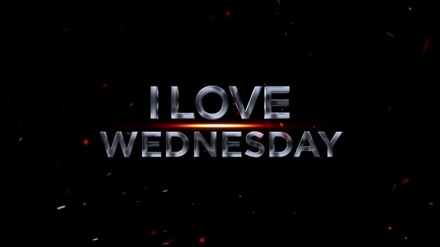 I love wednesday metallic text with sparks and glowing effect on black background