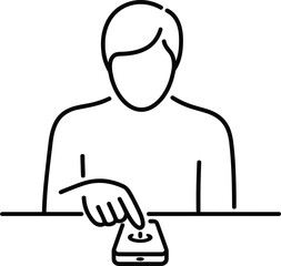 Line Icon of Person Touching Smartphone Screen for Mobile Interaction