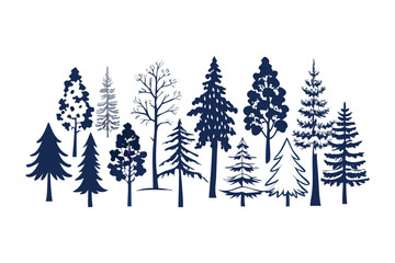 Obraz premium Nature's Ensemble: A stylized illustration of various tree silhouettes, a captivating display that celebrates the unique beauty of diverse foliage.