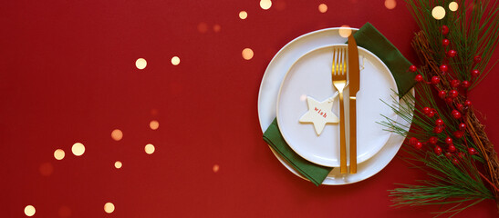 Christmas Red Festive Holiday Banner Background with Negative Space.