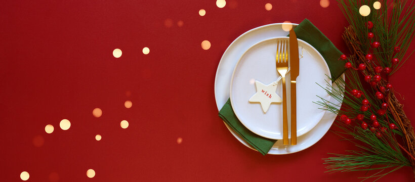 Christmas Red Festive Holiday Banner Background with Negative Space.
