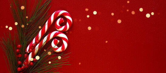 Christmas Red Festive Holiday Banner Background with Negative Space.