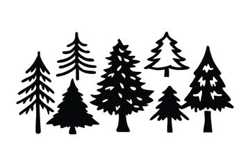 Evergreen Forest Silhouette: a collection of majestic, dark evergreen tree silhouettes that represent the depth and beauty of the forest in a simplistic yet striking design.