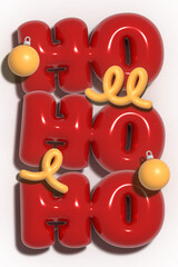 3D Christmas red balloon Ho Ho Ho letters on transparent background.
