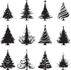 Obraz premium Enchanting Christmas Tree Vector Pack – Sparkling Festive Illustrations