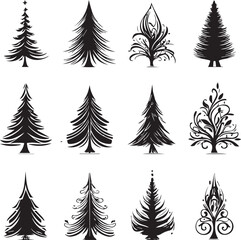 Obraz premium Enchanting Christmas Tree Vector Pack – Sparkling Festive Illustrations