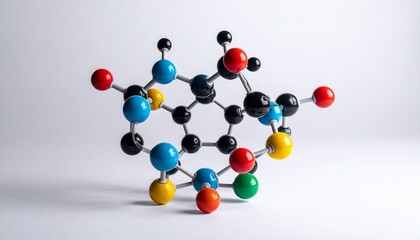 3D molecular model with colored atoms and bonds—evoking chemical structure, atomic interaction, and scientific clarity.