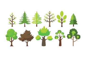 Fototapeta premium Variety of trees set: A vibrant illustration showcasing an array of different trees, each with its unique shape and leaf structure, representing the diversity of nature. 
