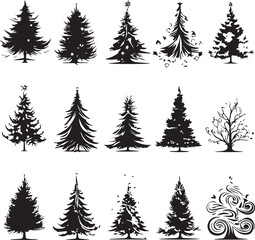 Obraz premium Enchanting Christmas Tree Vector Pack – Sparkling Festive Illustrations