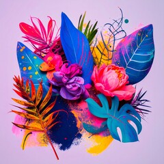 Vibrant Tropical Floral Arrangement - A Colorful Botanical Composition.