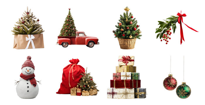 PNG Festive Christmas decorative elements, element set on transparent background