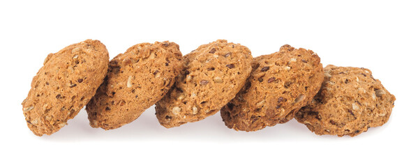 Oatmeal cookies isolated on white background.