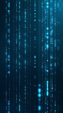 Vertical computer matrix code. Abstract digital technological background of blue color. Binary data and streaming code. 3d rendering