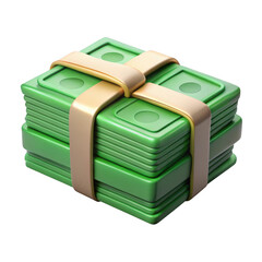 3d stack of green money bills tied with ribbon isolated on transparent background