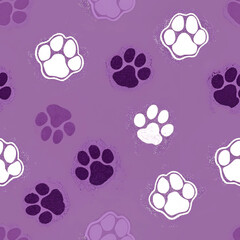Fototapeta premium Seamless Purple Paw Print Vector Pattern