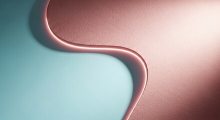 Abstract textured rose gold wave flowing over a smooth pastel blue surface
