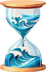 Hourglass Filled with Ocean Waves Instead of Sand, Symbolizing Time and Nature