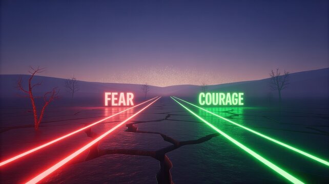Courage versus fear choice on a road