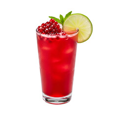Refreshing pomegranate and lime cocktail with mint and fresh pomegranate seeds, isolated on transparent background