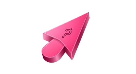 Pink computer mouse cursor with a question mark symbol, isolated on transparent background