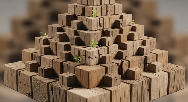 Nurturing growth from stacked wooden blocks symbolizes business development and new beginnings, inspiring progress and organic expansion