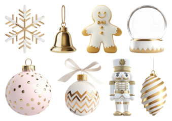 PNG Elegant festive Christmas decorations collection, element set on transparent background