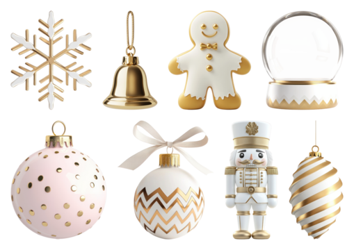 PNG Elegant festive Christmas decorations collection, element set on transparent background