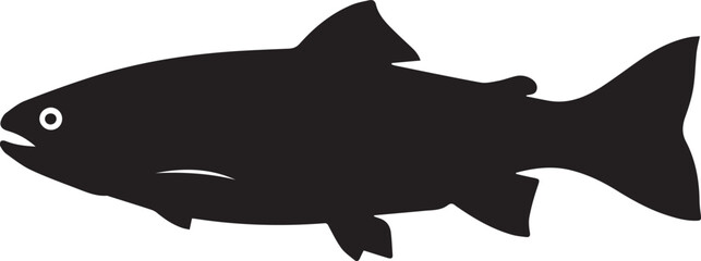 Obraz premium Simple black silhouette of a swimming salmon fish in profile facing left