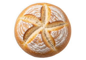 Artisan sourdough bread top view golden crust scoring delicious baked goods bakery food photography isolated on transparent background