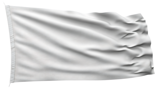 A plain white flag waving gently in the wind against a dark background creating a simple and minimalist look