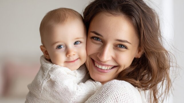 family child and parenthood concept  happy smiling young mother with little baby at home no logos no brands ar 169