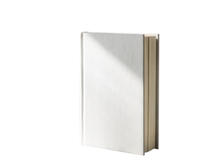 Closed white book mockup isolated on transparent background features a blank front cover, ideal for showcasing titles, authors, or designs in a minimalist style