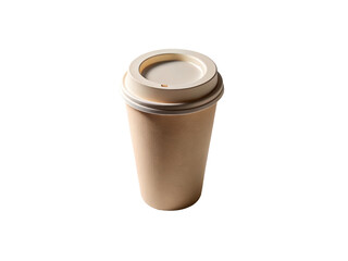 Ecofriendly disposable coffee cup with lid isolated on transparent background, perfect for sustainable takeaway and enjoying your favorite hot beverage in an environmentally conscious way