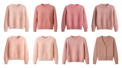 PNG Cozy pink sweaters collection display, element set on transparent background