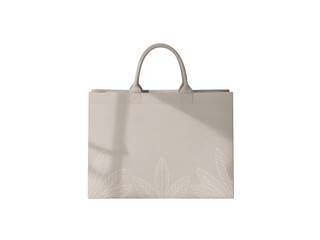 Elegant beige tote bag with floral design isolated on transparent background the bag is made of a soft, luxurious material, and it has a simple, yet stylish design