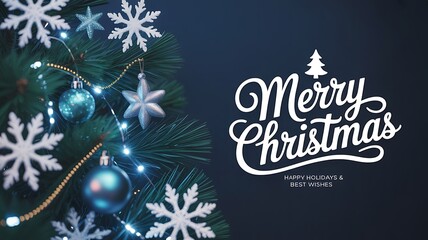 Merry Christmas Greeting With Ornaments And Snowflakes