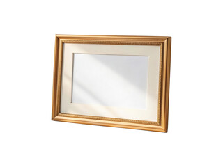 Empty golden picture frame with white mat isolated on transparent background, perfect for displaying your cherished memories or artwork in a classic and elegant style