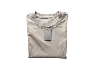 Folded beige tshirt with a tag isolated on transparent background, showcasing its simple design, soft fabric, and comfortable fit for everyday wear and casual style needs
