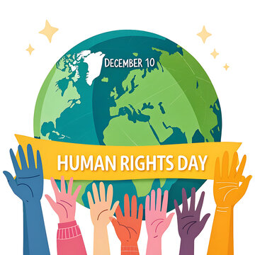 Diverse hands reach up towards earth for human rights day celebration