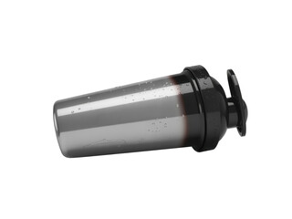 Gray protein shaker bottle isolated on transparent background, perfect for mixing protein shakes, supplements, and other beverages, promoting fitness and a healthy lifestyle