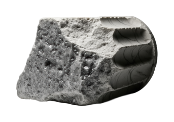 Aged white marble Ionic column fragment, sparkling fractured interior contrasting eroded exterior on transparent, dramatic studio lighting, concept of material history.
