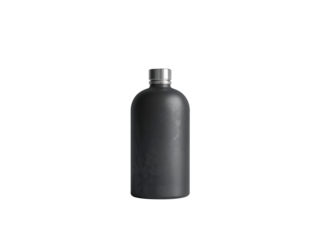 Matte black reusable water bottle isolated on transparent background, perfect for staying hydrated with a touch of elegance and reducing plastic waste with its durable and stylish design