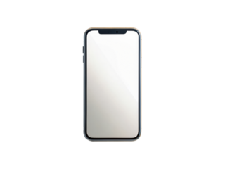 Modern smartphone isolated on transparent background, showcasing its sleek design and blank screen, perfect for showcasing apps, websites, or mobile content with a clean and minimalist aesthetic