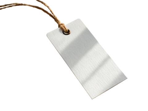 Minimalist metal tag isolated on transparent background, perfect for adding a touch of industrial chic to your product presentation, branding, or marketing campaign