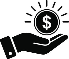 Hand holding dollar coin icon, business investment and income concept vector